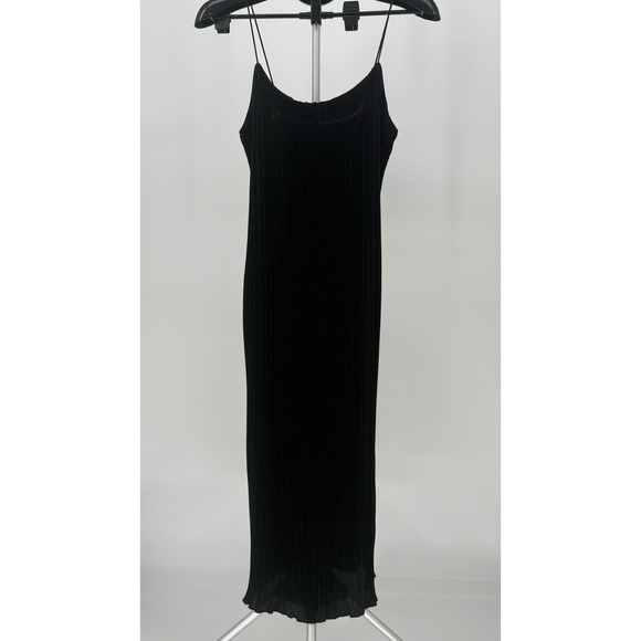 Good American Dresses & Skirts - Good American Black Pleated Slip Midi Dress Spaghetti Strap Size 2 Chic Cocktail